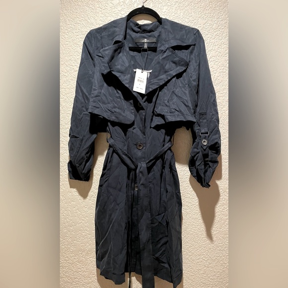 NWT 7 For All Mankind Navy Blue Trench Coat Jacket Size M - Picture 7 of 11